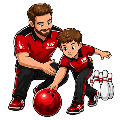 Trainer mit Nachwuchsspieler beim Bowling